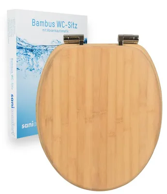 Produktbild von sanicomfort WC-Sitz Bambus mit Absenkautomatik | Toilettensitz aus Echtholz | Soft-Close | Antibakteriell, belastbar, oval, universell | Edelstahl-Scharniere – light