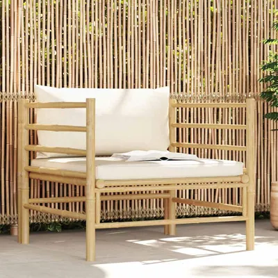Produktbild von vidaXL Gartensofa mit Kissen Cremeweiß Bambus