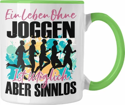 Produktbild von Trendation - Laufen Tasse Geschenk Spruch Jogger Geschenkidee Ein Leben Ohne Joggen Sport (Grün)