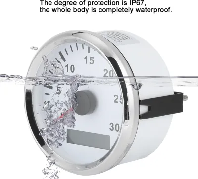 Obrázok produktu pre 85 mm / 3,3 palcový senzor otáčkomera pre lode, IP67, tachometer, 12 V, 24 V, červené svetlo s LCD displejom, počítadlo prevádzkových hodín, 3000 ot./min, strieborný rám, biely ciferník