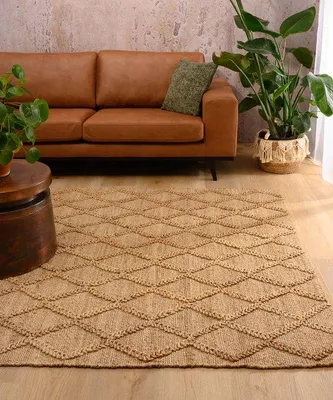Image de Tapis Unyqoos® Nordic Weavers en jute, motif carreaux, couleur naturelle, 160 x 230 cm – tissé à la main, 2600 g/m², tapis pour salon