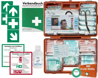 Produktbild von Verbandskasten (G) Typ C -Paket 1- Erste Hilfe aktuelle DIN 13169 (Betriebe) -DSGVO- INKL. PERFORIERTEM VERBANDBUCH + Hygiene-Gel & Folienaufkleber