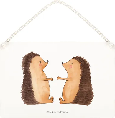 Produktbild von Mr. & Mrs. Panda Deko Wandbild Igel Liebe DIN A5 - Weiß - Geschenk, Holzschild, Hochzeit, Verheiratet, wandtafel, Holz, holzbild, Türschild, Hochzeitstag, Schild, Verlobt