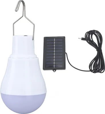 Imagen del producto de Bombilla solar, panel solar, bombilla LED, material ABS, luz blanca, batería de 500 mAh, diseño con gancho. Lámpara solar para emergencias, campamentos y tiendas de campaña