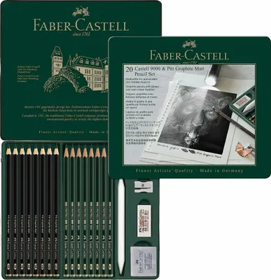 Zdjęcie produktu dla FABER-CASTELL 115224 FABER-CASTELL Pitt Graphite Matt Bleistift-Set HB-14B, B-8B schwarz/grün mit Radierer 1 St.