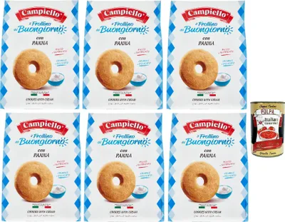 Produktbild von Campiello i Biscotti del Buongiorno Frollini alla panna Sahne Shortbread Kekse mit Sahne 6x 700g biscuits cookies 100% Italienische Kekse + Italian gourmet polpa 400g
