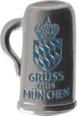 Bierkrug Abzeichen Spruch "Gruß aus München" von Hut-Breiter  in grau