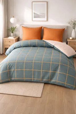 Produktbild von Baumwolle Bettwäsche 135x200cm 2-teilig Set Grau Kariert mit Reißverschluss