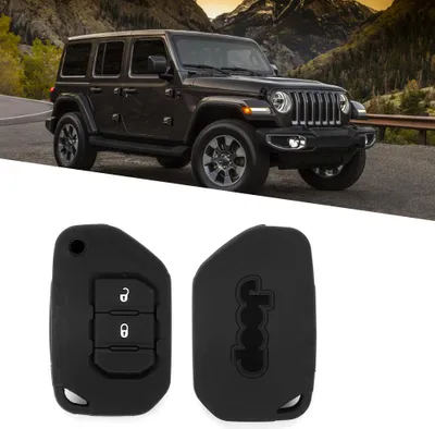 Produktbild von 2 Tasten Schwarz Silikon Autoschlüssel Schutzhülle Zubehör Passend für Jeep Wrangler JL 2018+
