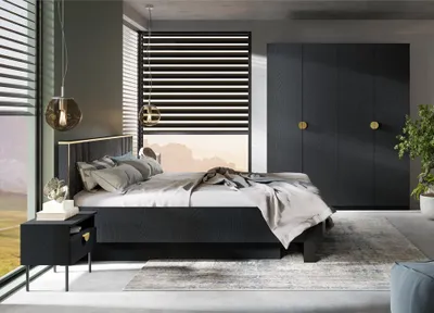 Produktbild von Schlafzimmer Set 4-teilig schwarz Bett 160x200 cm MOLONG-166