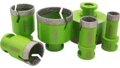 Immagine prodotto di Set di punte da trapano diamantate, 6 pezzi, da 20 a 68 mm, saldate a vuoto, per la foratura di piastrelle, granito e marmo, adatte alla foratura a secco, attacco M14