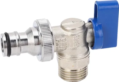 Imagen del producto de Válvula angular con entrada roscada de 1/2 pulgada (macho) y salida roscada de 3/4 pulgada (macho), de latón, para cortar el suministro de agua, con un giro de 1/4 de vuelta