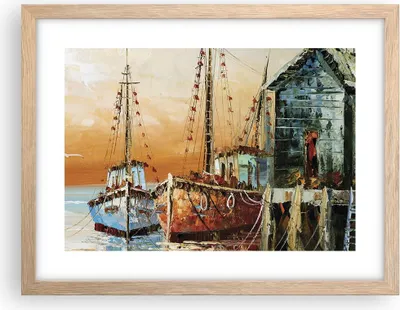 Produktbild von Gerahmtes Poster - Rahmen in heller Eiche - Kutter Hafen Öl - 40x30 cm - Wand Bild - Wanddeko - Wandbilder - Kunstposter - Wandposter - Bilderrahmen - Bilder - Kunstdruck - Wandbild - P2NAA40x30-4216