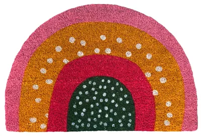 Produktbild von Relaxdays Fußmatte Kokos, halbrund, Boho-Design, 60 x 40 cm, für innen & außen, rutschfeste Schmutzfangmatte, mehrfarbig