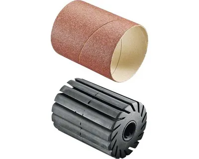A sanding sleeve and a rubber drum are shown against a white background.