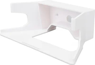 A white plastic router mount shown from a diagonal angle against a white background.