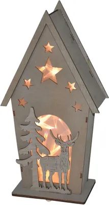 Image de Maisonnette décorative LED en bois avec cerf et sapin Décoration de Noël Décoration de fenêtre Décoration de table