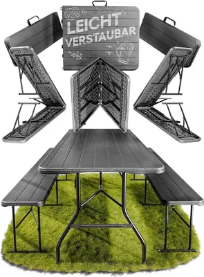 Imagen del producto de Silecomplaza: Juego de mesa para cerveza "Lisa", mesa de camping, 2 bancos para cerveza, 1 mesa para cerveza, banco plegable. Juego de mesa para cerveza de 3 piezas, fácil de transportar con bolsa de transporte (gris antracita, tamaño XL)