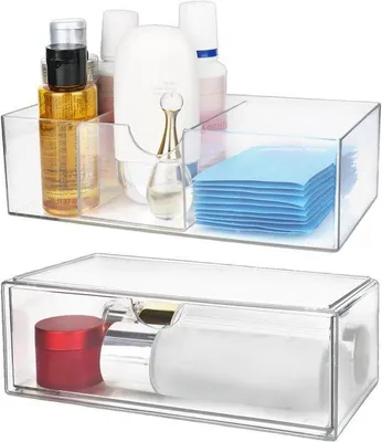 Produktbild von 2 klare Make-up-Organizer mit Schubladen für Bad und Schlafzimmer, stapelbar