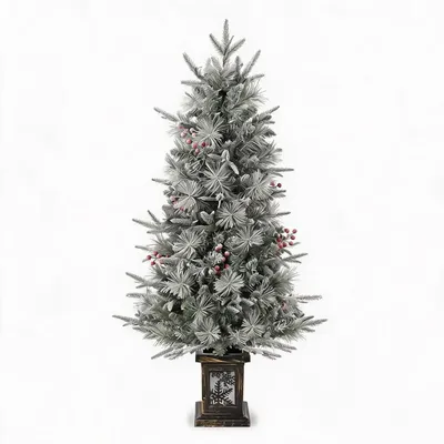 Produktbild von Weihnachtsbaum - Künstlicher Tischbaum - 122 cm - Schneebeflockt - Topfdesign - Schneeflockenfuß - Weihnachtsdekoration