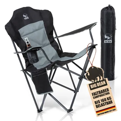 Produktbild von BigDean Luxus Campingstuhl Faltbar 160 KG Belastbar Ultragroß mit Hochlehner Bequem Gepolster Klappstuhl