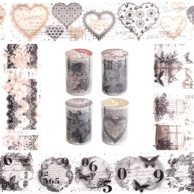 Image de Solidchoice - Coffret de 4 rubans washi rétro avec motif floral