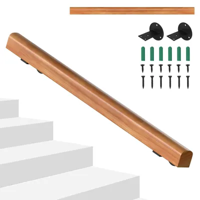 Immagine prodotto di Corrimano in legno massello di pino, Eikuavons, lunghezza 100 cm, diametro 5 cm, con superficie antiscivolo, ideale per scale, corridoi e bagni, completo di accessori per il montaggio