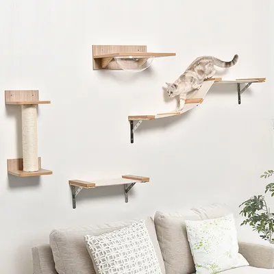 Produktbild von Kratzbaum – Katzenkletterwand – Katzenbaum – Katzenmöbel – Kratzmöbel – Hellbraun – Sisal-Kratzbaum – Mit Hängematte