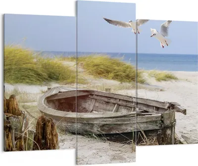 Produktbild von Bild auf Leinwand - Leinwandbild - 3 Teile - Strand Möwen £ódŸ - 130x100cm - Wand Bild - Wanddeko - Wandbilder - Leinwanddruck - Bilder - Wanddekoration - Leinwand bilder - Wandbild - CB130x100-4170