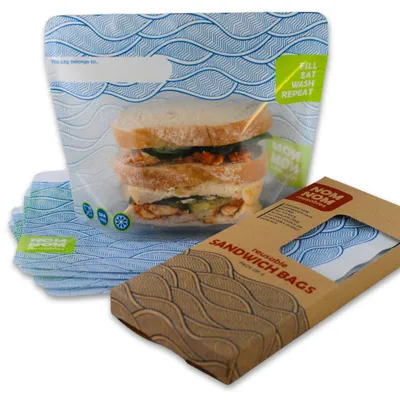 Wiederverwendbare Sandwichbeutel, 4 Stück, groß, gefriergeeignet