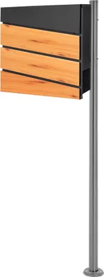 Produktbild von ML-Design Briefkasten mit Zeitungsfach, 37x37x11 cm, Anthrazit/Holzoptik, inkl. Ständer