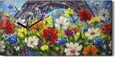 Produktbild von Wandbild Leinwand Bilder Wanduhr Geräuschlos 60x30 Malerei Blumen Bunte Kunst - schwarze Hände