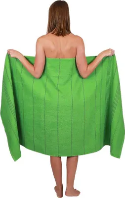 Produktbild von Unyqoos® Strand- & Saunatuch 90 x 180 cm – Badetuch aus 100% Baumwolle, gestreift, Grün, saugfähig & trocknergeeignet