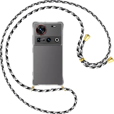 Produktbild von Handykette Backcover-Schutzhülle mit Band (Metall goldfarben) für Nubia Z70 Ultra 5G - schwarz/grau/weiß