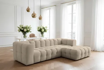 Produktbild von Ecksofa Designersofa SOLVIE in Stoff Moly Beige Ottomane Rechts