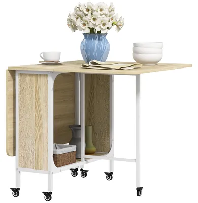 Immagine prodotto di Tavolo Salvaspazio Pieghevole a 2 Ribalte per 6 Persone 130x80x74 cm Bianco e color Legno