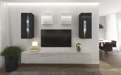 Image de Furnitech Meuble-paroi Salon - Meuble-paroi suspendu Moderne - Étagères et meuble TV - Meubles de salon sans LED (AN291-17BW-HG25 1B Grand)