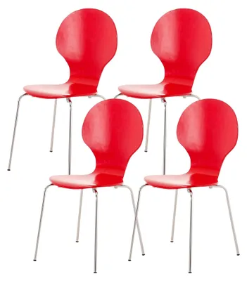 Produktbild von 4X Stapelstuhl Diego ergonomisch geformter Konferenzstuhl mit Holzsitz und stabilem Metallgestell in verschiedenen Farben erhältlich Rot