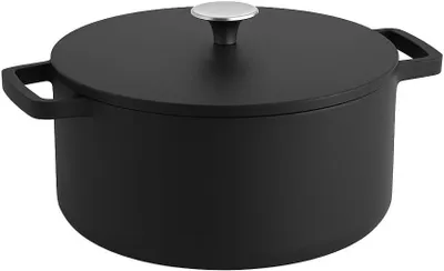 Image de Poêle en fonte émaillée - Cocotte - Mijoteuse - Cuisson lente - Émail sans PFAS - 24 cm, 4 litres - Noir