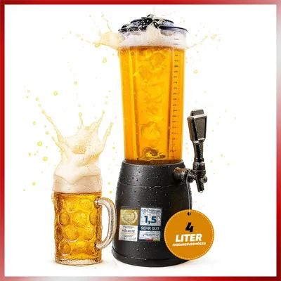Produktbild von XXL Biertower 4 Liter mit Eiskühlung Set: inkl. 50Stk. Getränkebecher rot