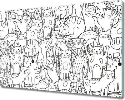 Produktbild von Glas Schneidebrett Herdabdeckplatten Schneideplatten - 80x52 cm - Gekritzel Katzen
