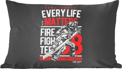 Produktbild von MuchoWow® Zierkissen Sofakissen Wohnzimmer Dekokissen 60x40 cm Mancave - Feuerwehr - Vintage - Rot - Schwarz - Kopfkissen - Polster mit Foto