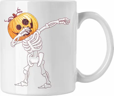 Produktbild von Trendation - Halloween Tasse Kürbis Dekoration Becher Skelet Dab Tanzen (Weiß)