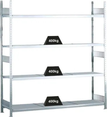 Produktbild von Schulte Weitspannregal mit Stahlböden WS 2000 | Grundregal | HxBxT 250x250x60cm | 4 Ebenen | Fachlast 400kg | Verzinkt