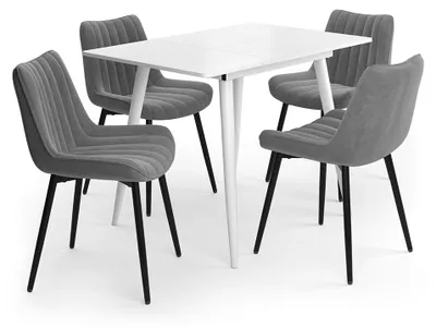 Immagine prodotto di Set tavolo da pranzo Vicco Beaver Bianco 110 x 70 cm con 4 sedie, grigio, Model 62748