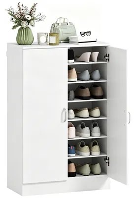 Produktbild von Schuhschrank mit 2 Türen, 6 verstellbare Regalböden, Soft-Close-Scharniere für 21 Paar, Weiß
