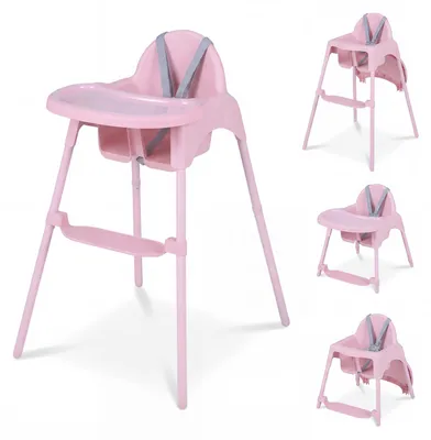 Produktbild von COSTWAY Hochstuhl Baby, Kinderhochstuhl mit 2 Höhen, Doppeltablett, Sicherheitsgurt & Fußstütze, Babyhochstuhl für Kinder von 6-36 Monaten, Rosa