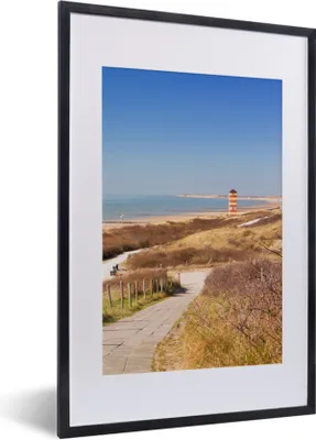 Produktbild von MuchoWow® Gerahmtes Poster Strand - Meer - Leuchtturm - Niederlande 40x60 cm - Poster mit Schwarzem Bilderrahmen Wandposter Rahmen Foto Bilder - Poster in Rahmen