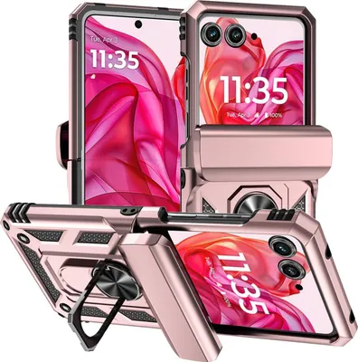 Produktbild von Mobigear Armor Ring  Motorola Razr 50 Hülle Hardcase Backcover Stoßfest mit Ringhalter - Roségold