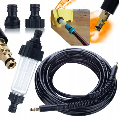 Productafbeelding van Hogedrukslang Set 10 m Click-Click – Nylon Gevlochten, 180 Bar | Universele Waterfilter 3/4" 0,25 mm 12 Bar | Voor Reinigers